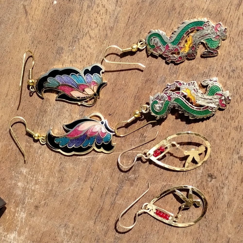 Vintage Wild Bryde Hummingbird , Dragon & Butterfly Cloisonne Enameled Dangling